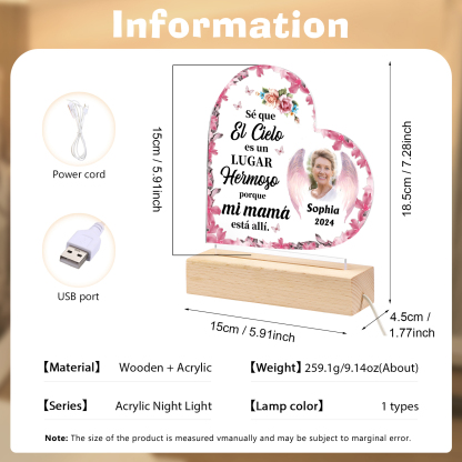 Lámpara en forma de corazón en memoria a un ser querido nombre, año y foto personalizada | Jessemade