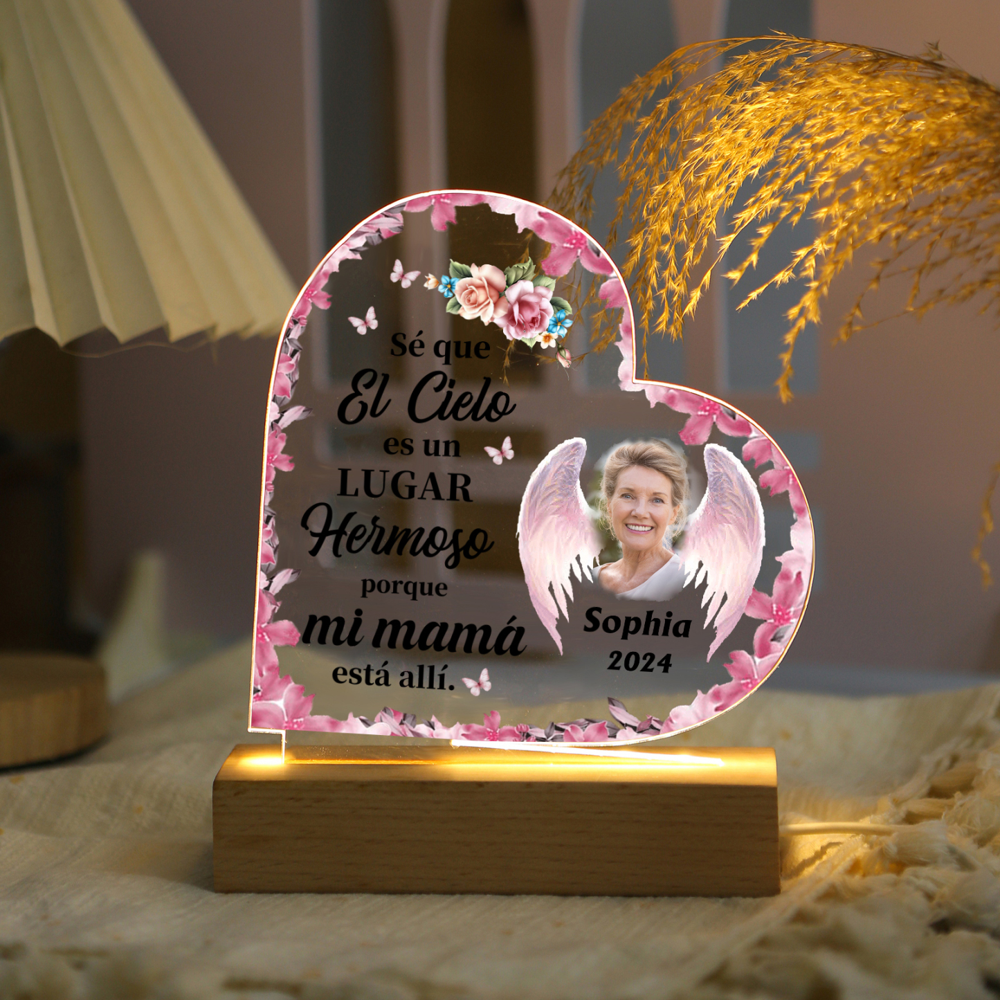 Lámpara en forma de corazón en memoria a un ser querido nombre, año y foto personalizada | Jessemade