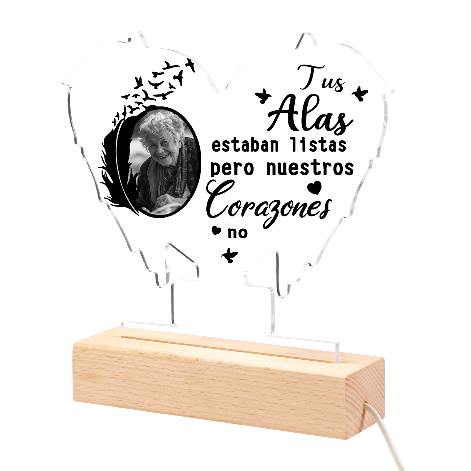 Lámpara en forma de alas en memoria a un ser querido foto personalizada | Jessemade