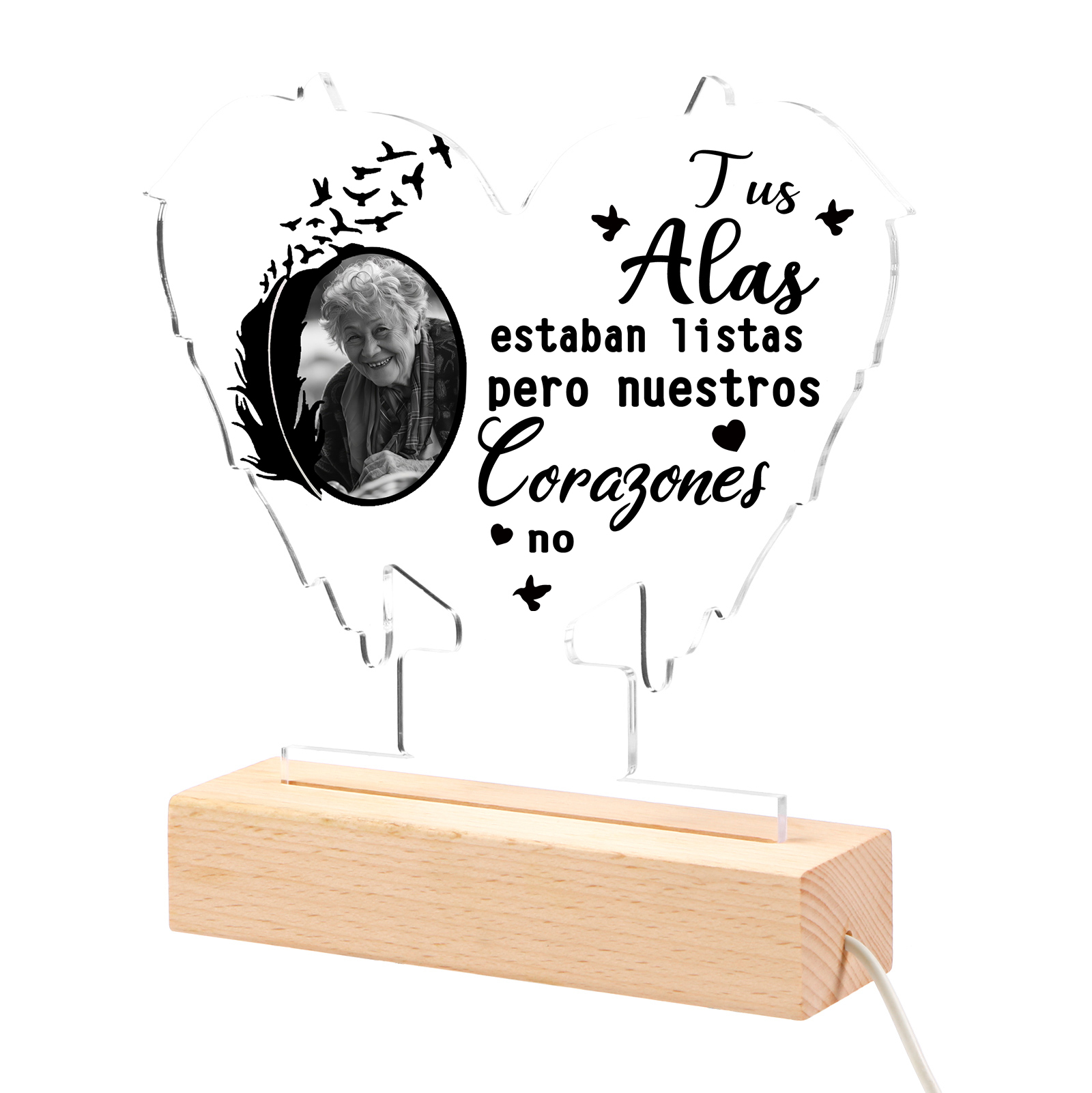 Lámpara en forma de alas en memoria a un ser querido foto personalizada | Jessemade