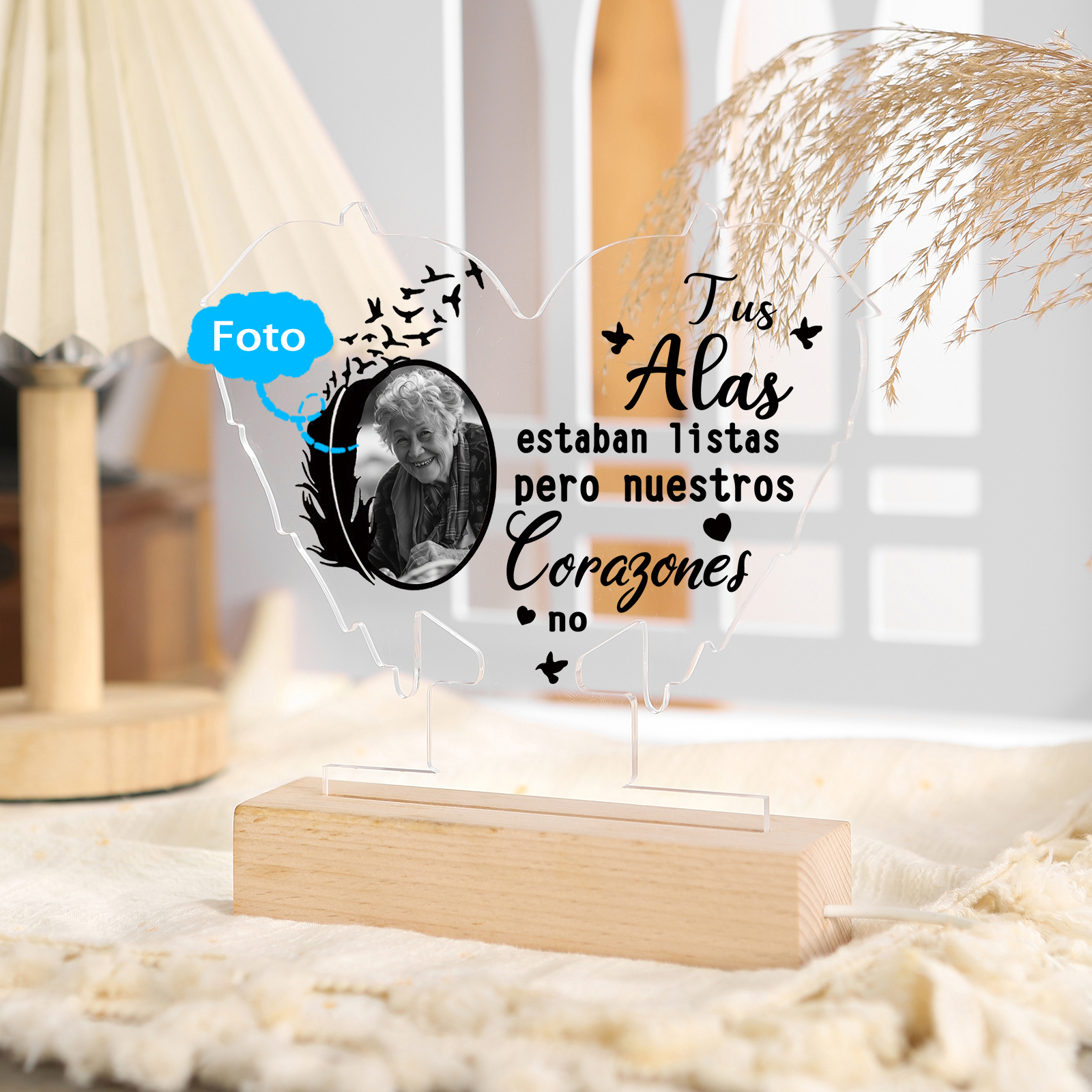 Lámpara en forma de alas en memoria a un ser querido foto personalizada | Jessemade