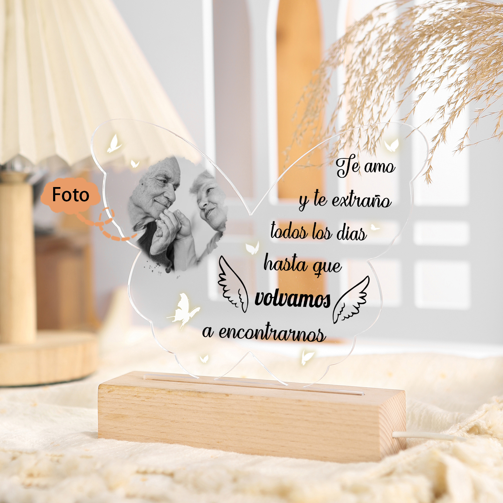 Lámpara en forma de mariposa en memoria a un ser querido foto personalizada | Jessemade