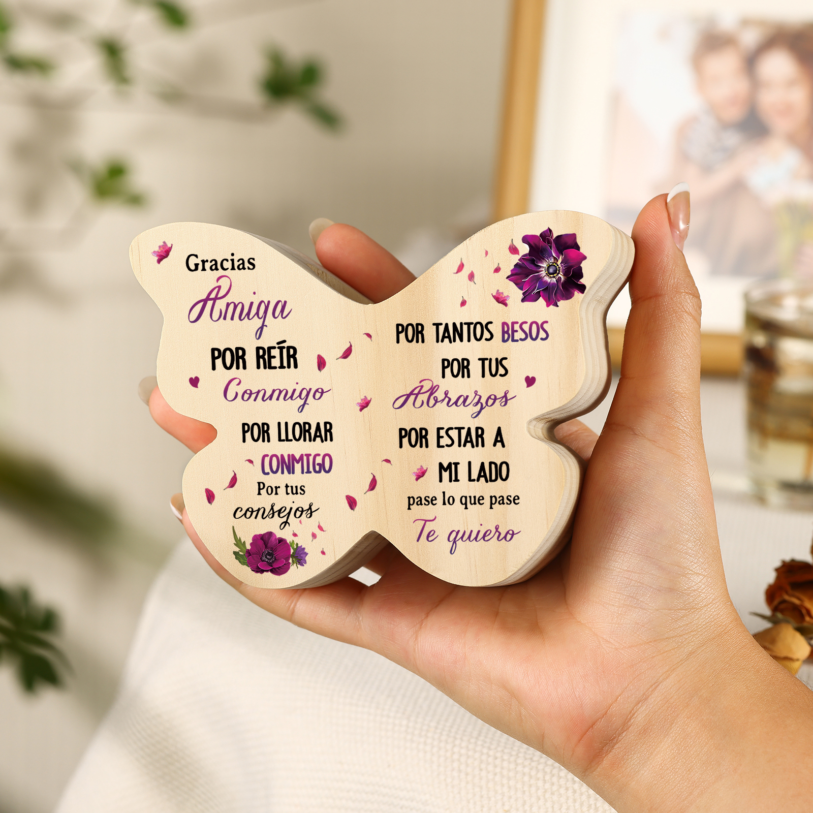 A mi amiga - Candelero de madera en forma de mariposa frases amorosas sin vela | Jessemade