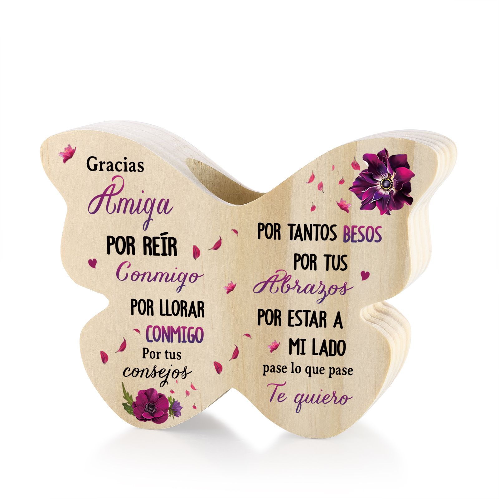 A mi amiga - Candelero de madera en forma de mariposa frases amorosas sin vela | Jessemade
