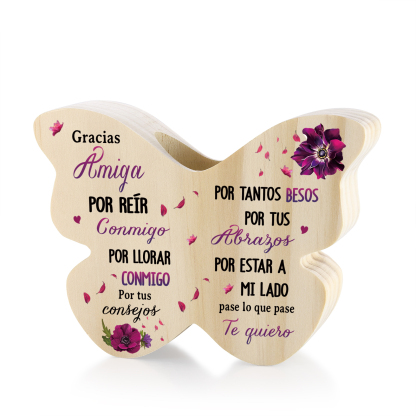 A mi amiga - Candelero de madera en forma de mariposa frases amorosas sin vela | Jessemade