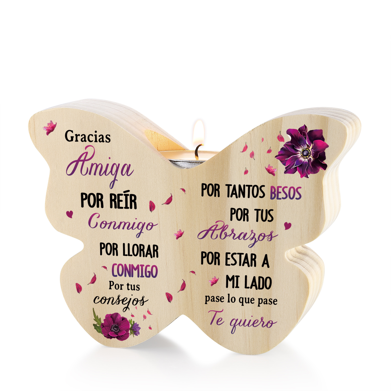 A mi amiga - Candelero de madera en forma de mariposa frases amorosas sin vela | Jessemade