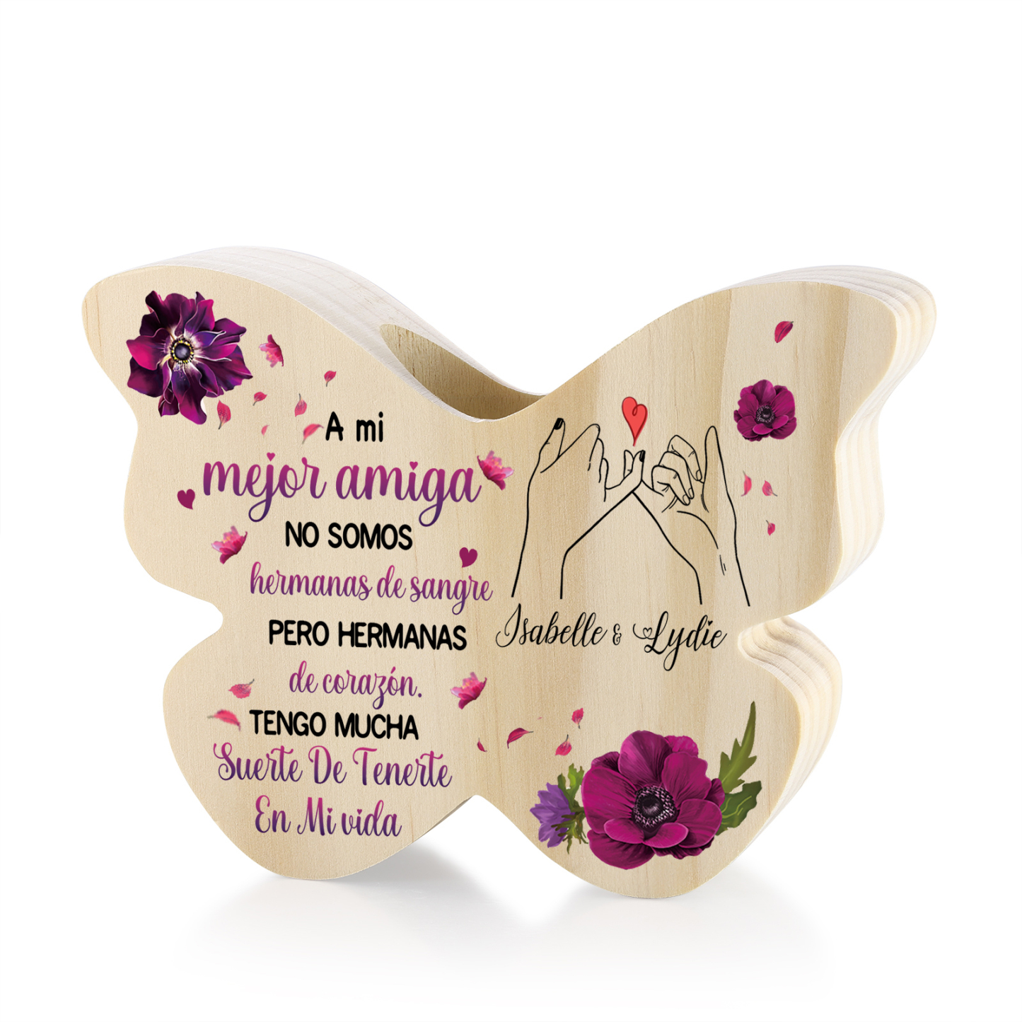 A mi amiga - Candelero de madera en forma de mariposa pinky swear sin vela 2 nombres personalizados | Jessemade