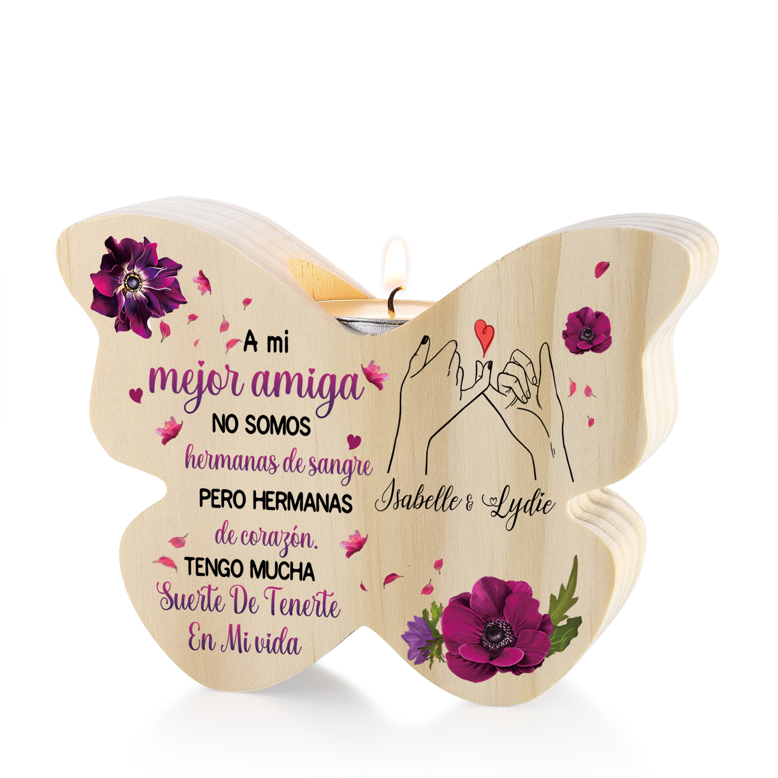 A mi amiga - Candelero de madera en forma de mariposa pinky swear sin vela 2 nombres personalizados | Jessemade