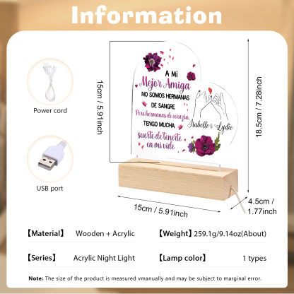 Lámpara en forma de corazón para amiga con 2 nombres personalizados | Jessemade