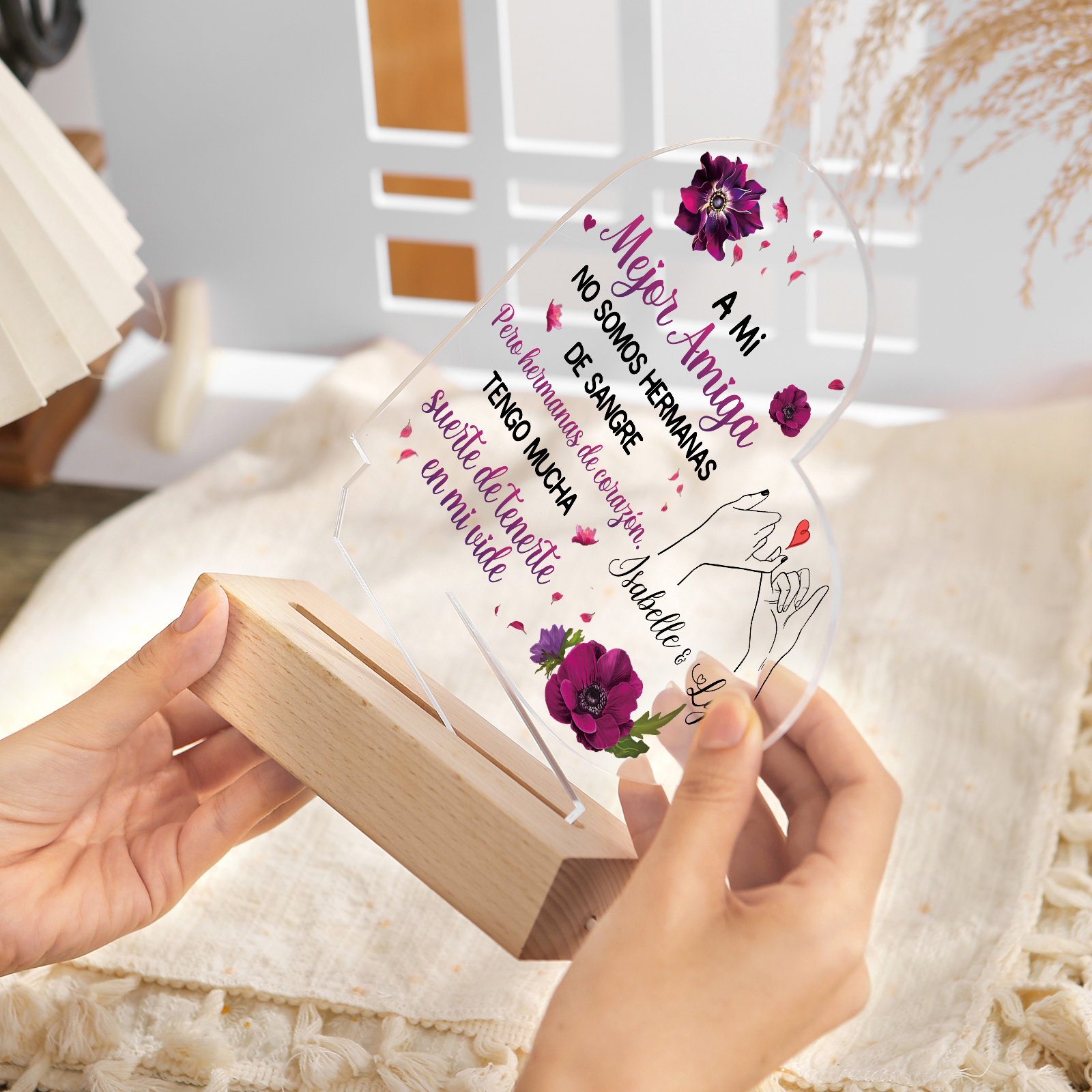 Lámpara en forma de corazón para amiga con 2 nombres personalizados | Jessemade