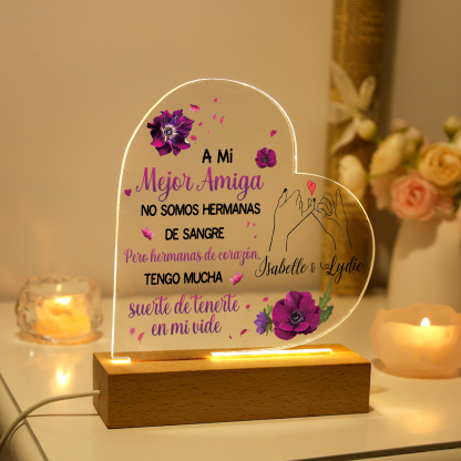 Lámpara en forma de corazón para amiga con 2 nombres personalizados | Jessemade