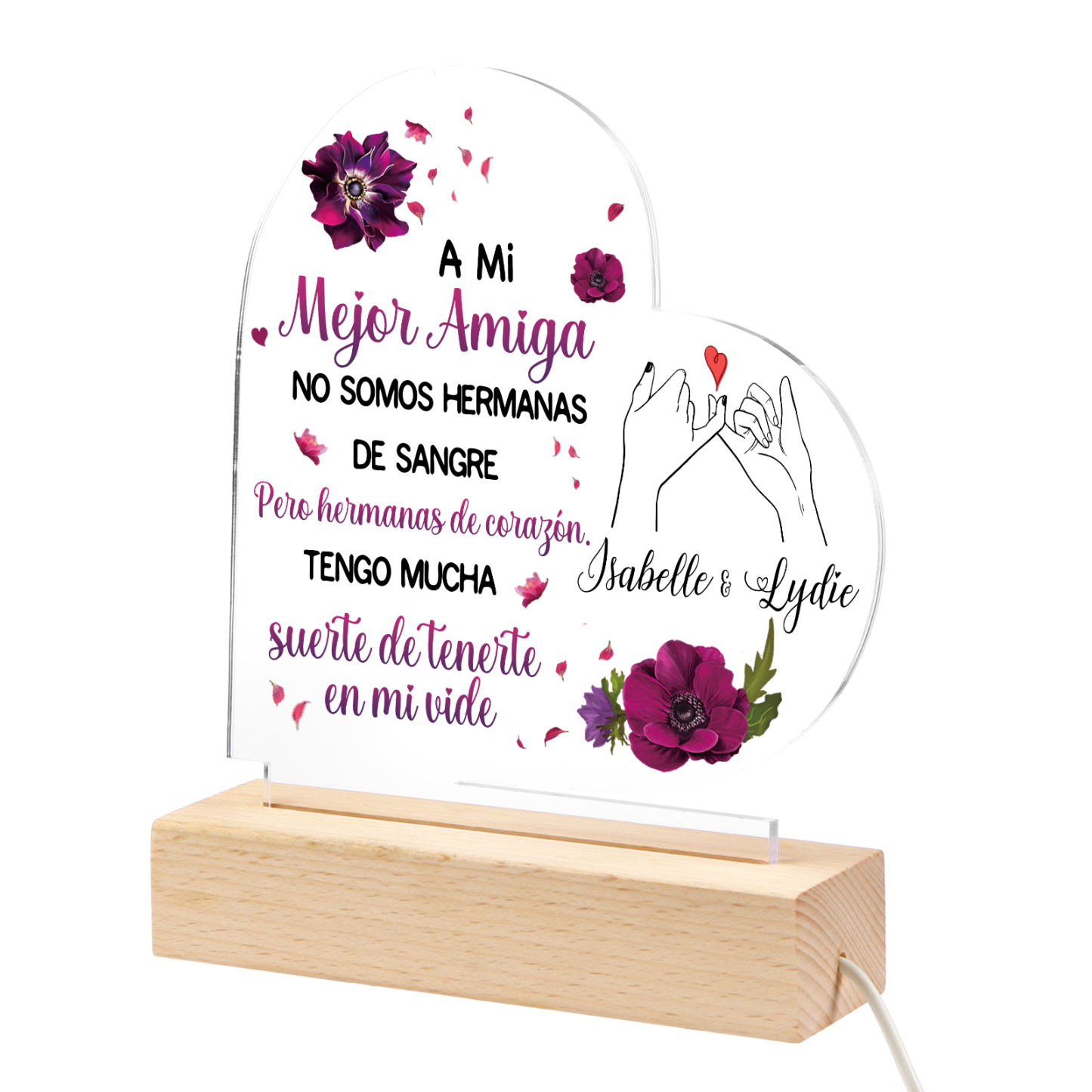 Lámpara en forma de corazón para amiga con 2 nombres personalizados | Jessemade
