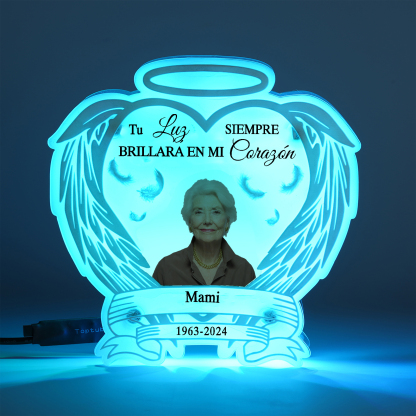 Lámpara en forma de alas con halo en memoria a un ser querido foto, nombre y años personalizados | Jessemade