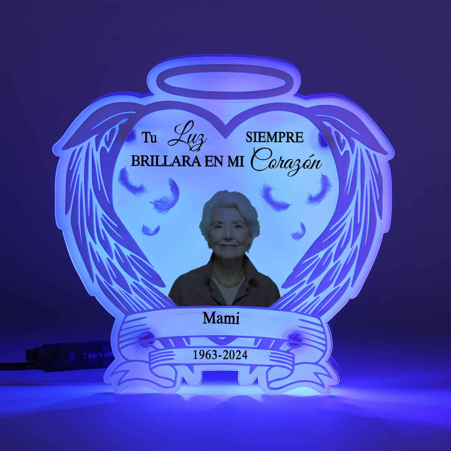 Lámpara en forma de alas con halo en memoria a un ser querido foto, nombre y años personalizados | Jessemade