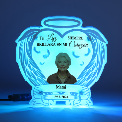 Lámpara en forma de alas con halo en memoria a un ser querido foto, nombre y años personalizados | Jessemade