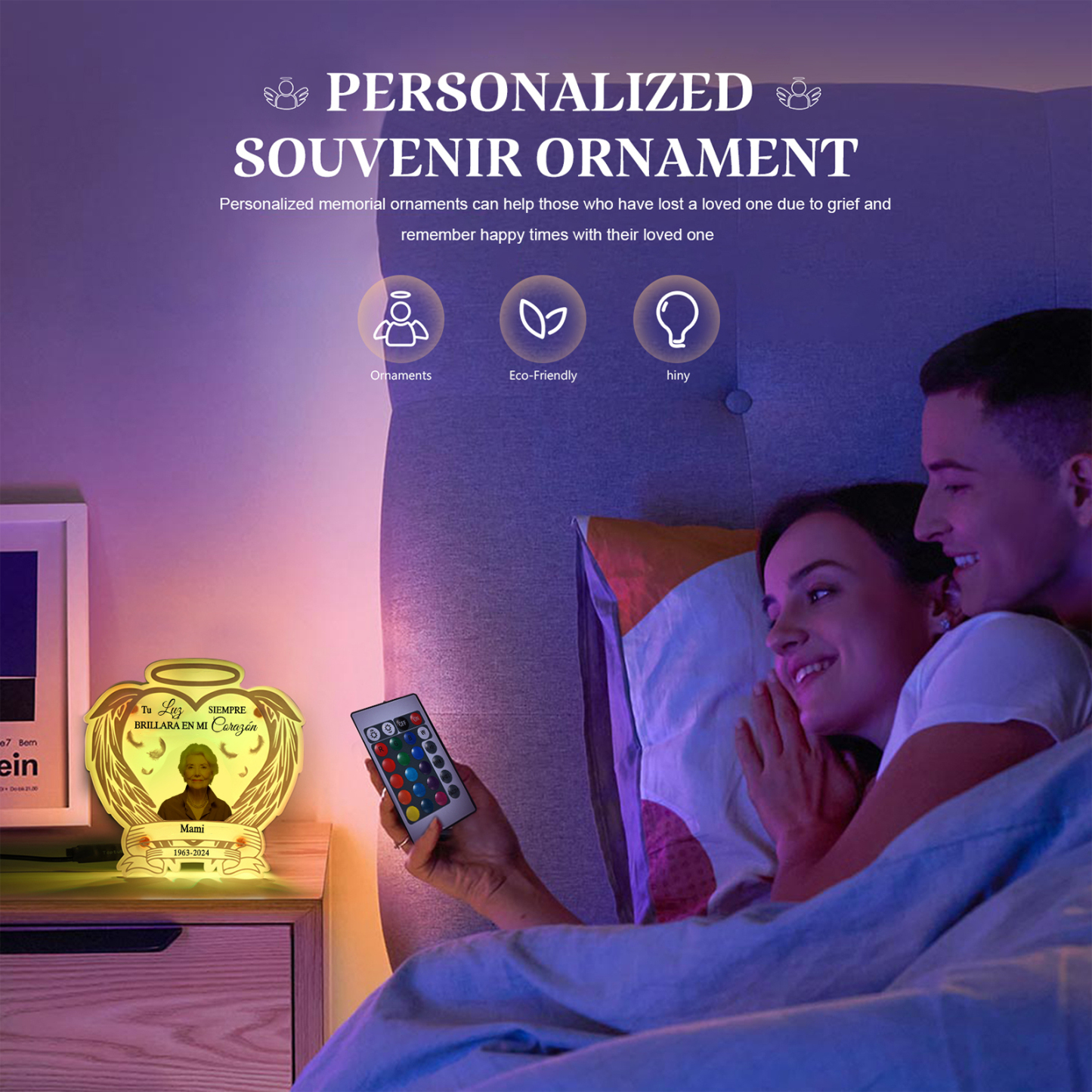 Lámpara en forma de alas con halo en memoria a un ser querido foto, nombre y años personalizados | Jessemade