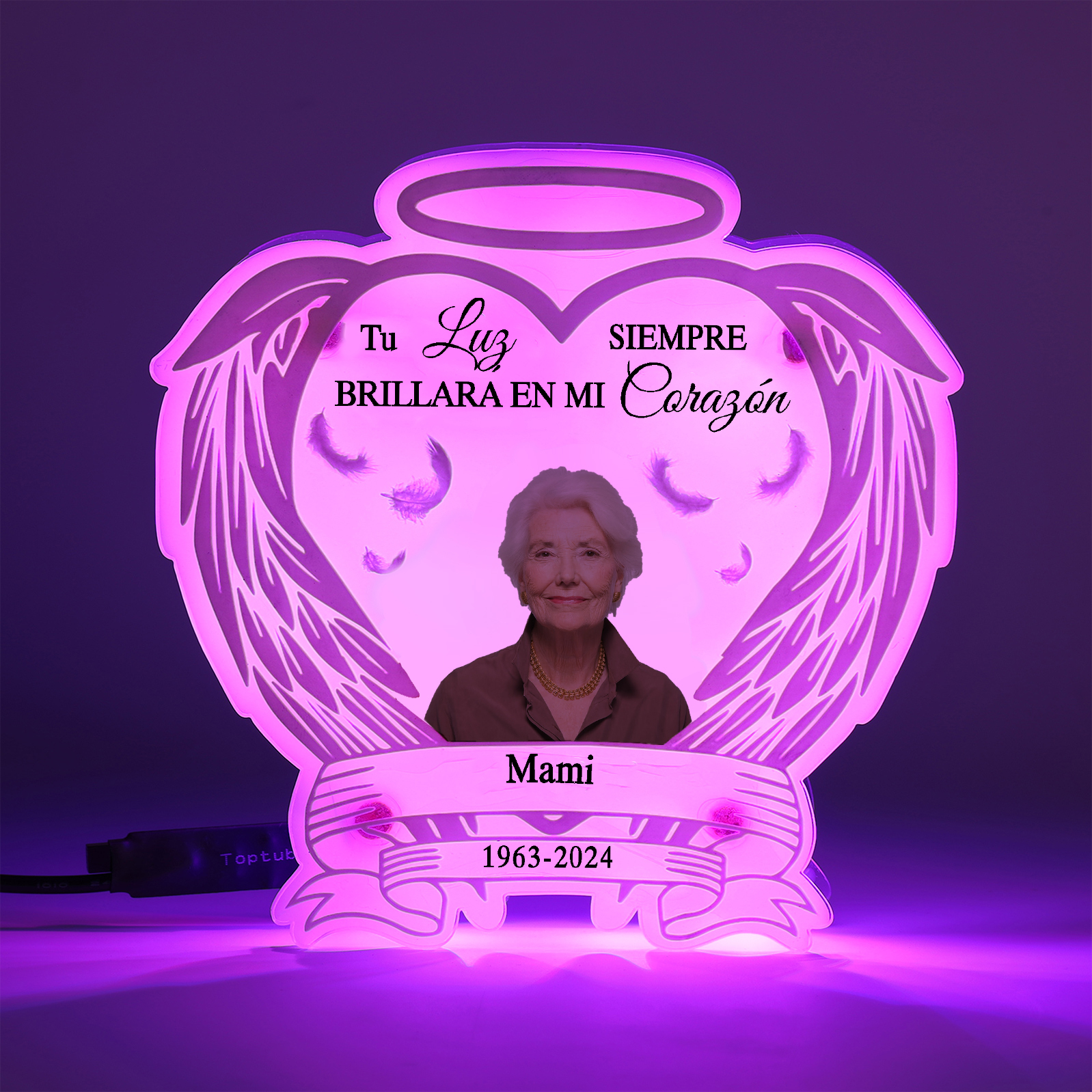 Lámpara en forma de alas con halo en memoria a un ser querido foto, nombre y años personalizados | Jessemade