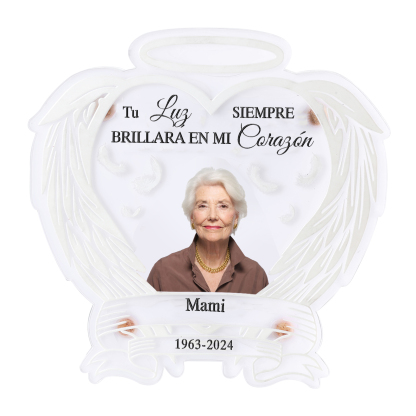 Lámpara en forma de alas con halo en memoria a un ser querido foto, nombre y años personalizados | Jessemade