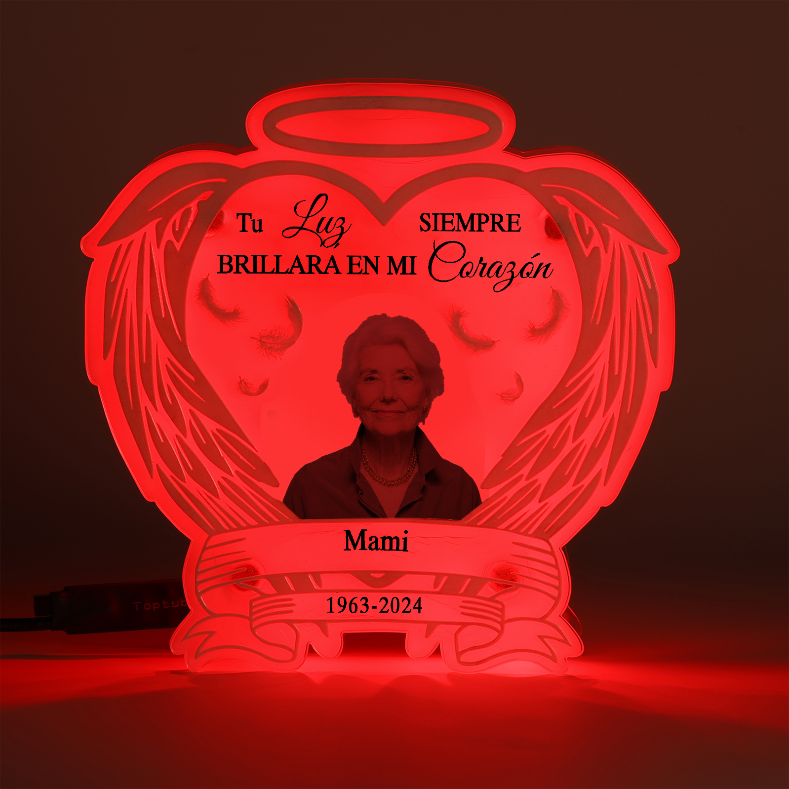 Lámpara en forma de alas con halo en memoria a un ser querido foto, nombre y años personalizados | Jessemade