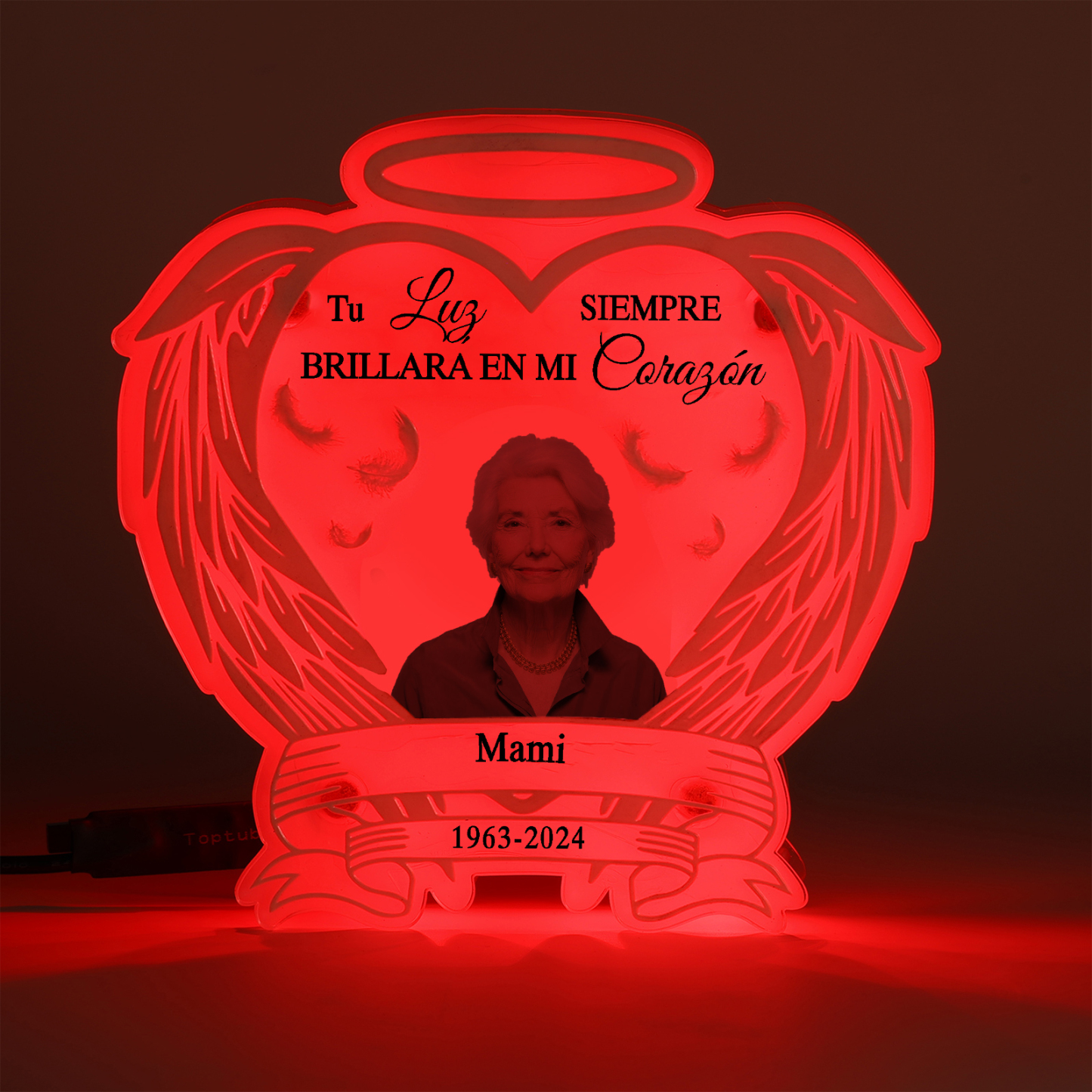 Lámpara en forma de alas con halo en memoria a un ser querido foto, nombre y años personalizados | Jessemade