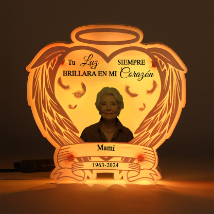 Lámpara en forma de alas con halo en memoria a un ser querido foto, nombre y años personalizados | Jessemade