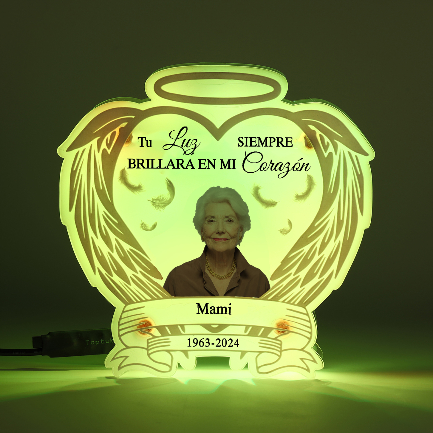 Lámpara en forma de alas con halo en memoria a un ser querido foto, nombre y años personalizados | Jessemade
