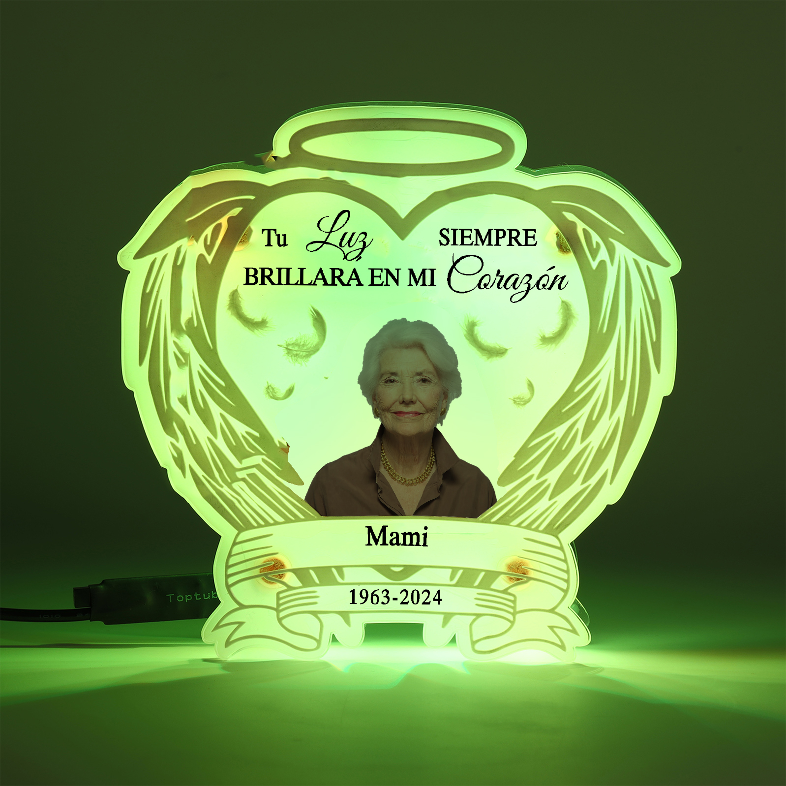 Lámpara en forma de alas con halo en memoria a un ser querido foto, nombre y años personalizados | Jessemade
