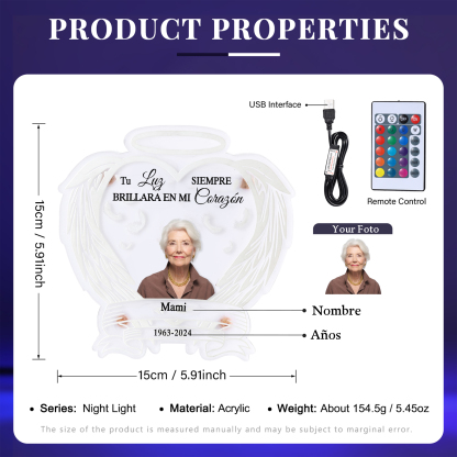 Lámpara en forma de alas con halo en memoria a un ser querido foto, nombre y años personalizados | Jessemade