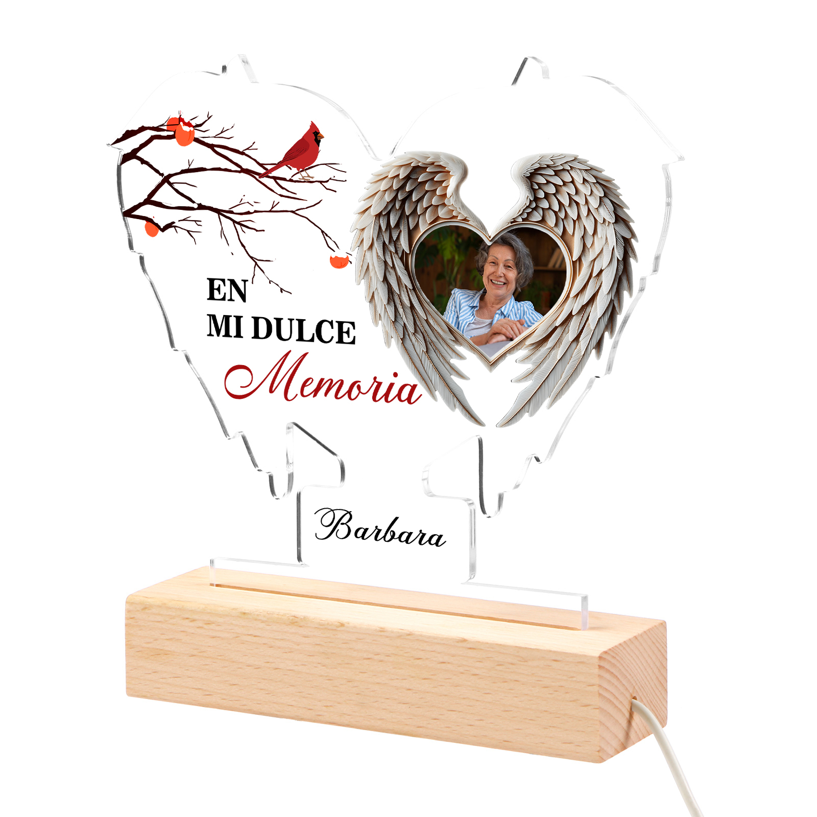 Lámpara en forma de alas en memoria a un ser querido foto y nombre personalizados | Jessemade