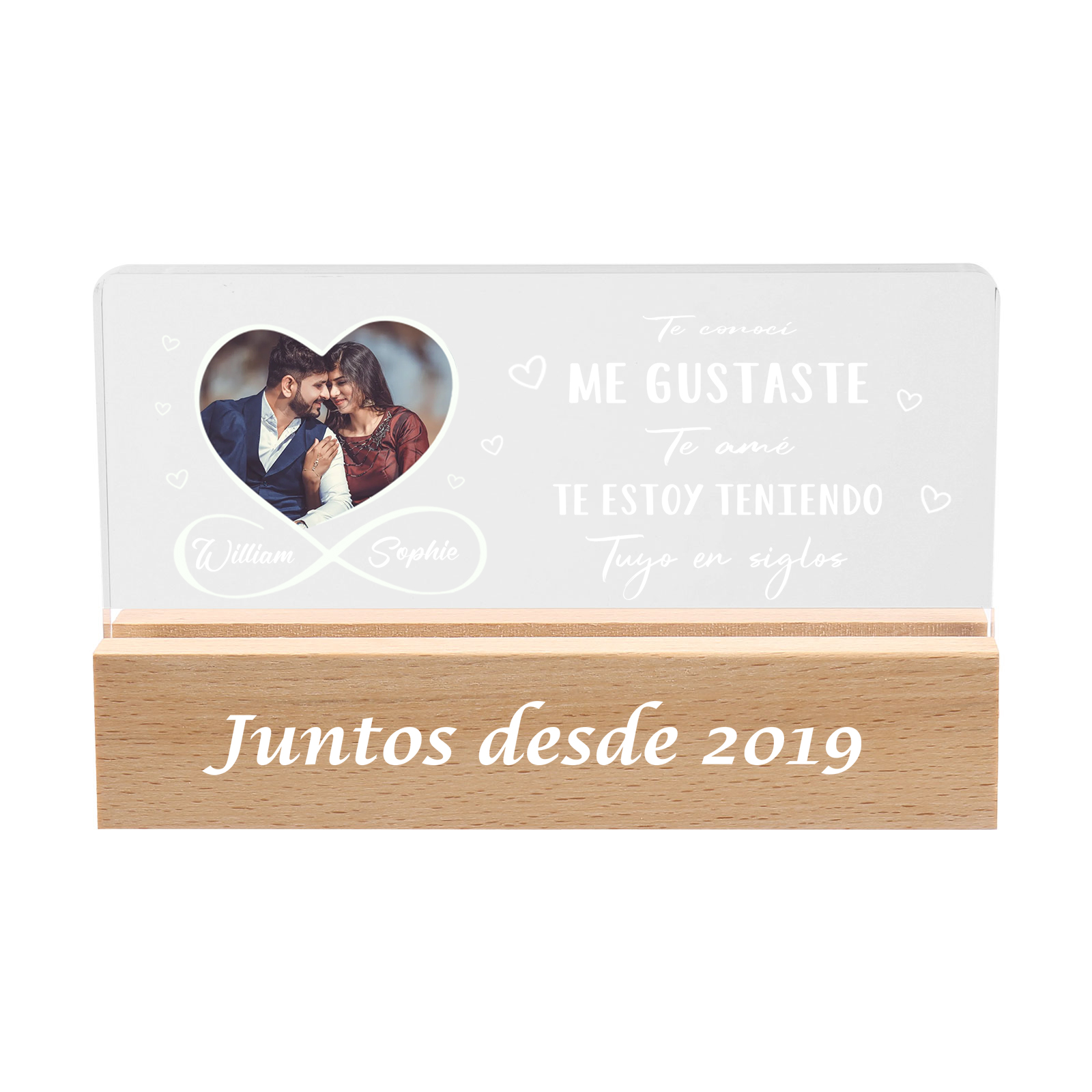 Pareja-Lámpara con frases amorosos con 2 nombres, foto y año personalizados | Jessemade