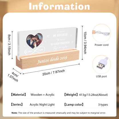 Pareja-Lámpara con frases amorosos con 2 nombres, foto y año personalizados | Jessemade