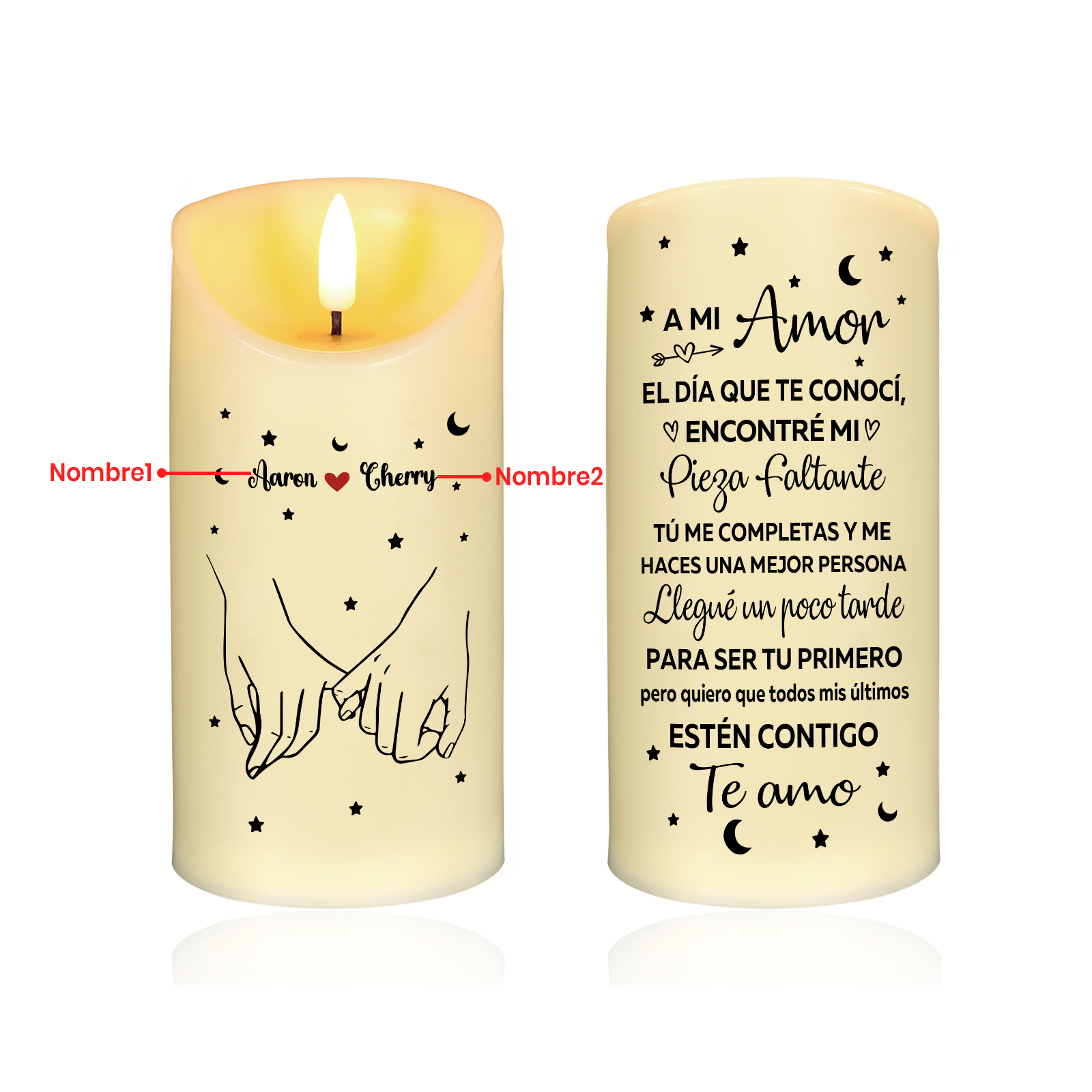 Vela electrónica para pareja meñiques cruzados personalizada con 2 nombres | Jessemade