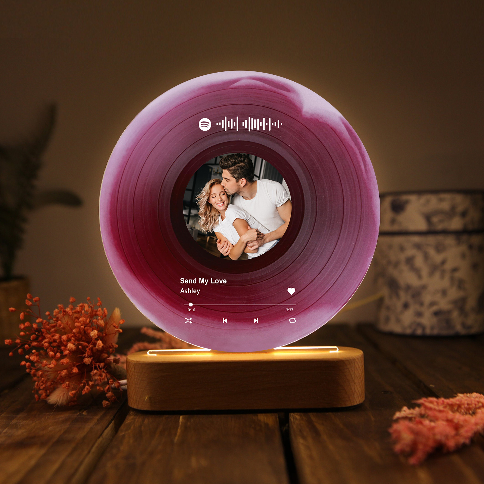 Pareja-Lámpara de disco con 2 textos, foto y música personalizados | Jessemade