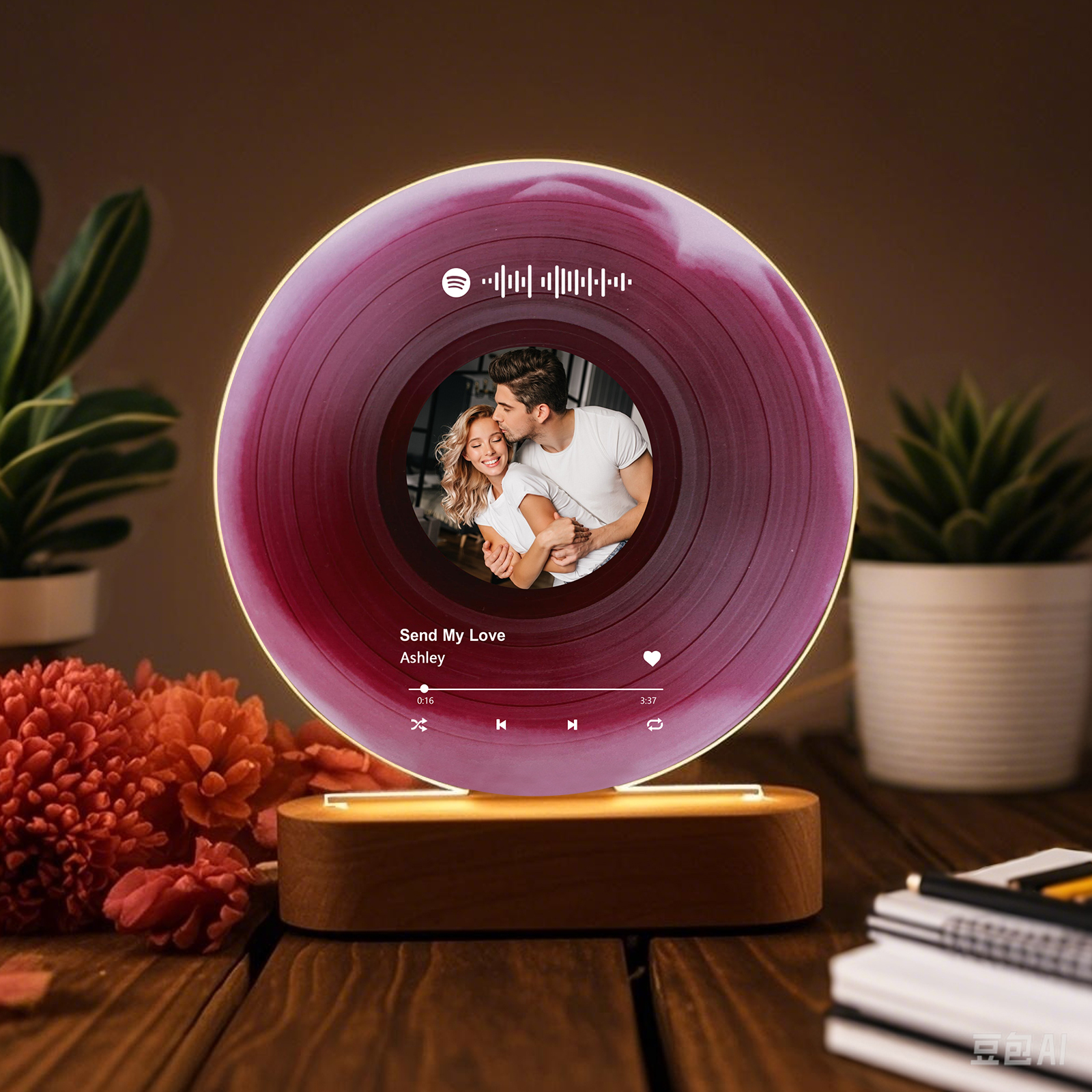 Pareja-Lámpara de disco con 2 textos, foto y música personalizados | Jessemade