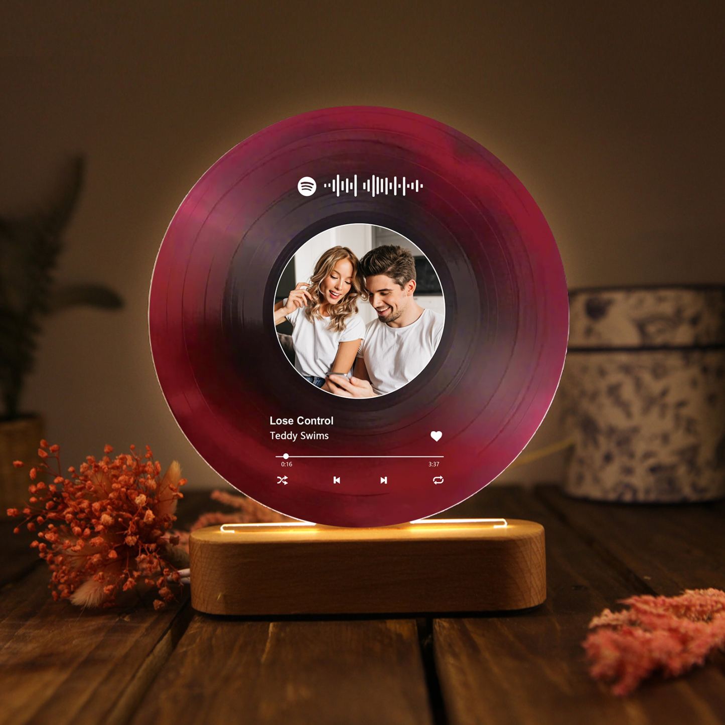 Pareja-Lámpara de disco con 2 textos, foto y música personalizados | Jessemade
