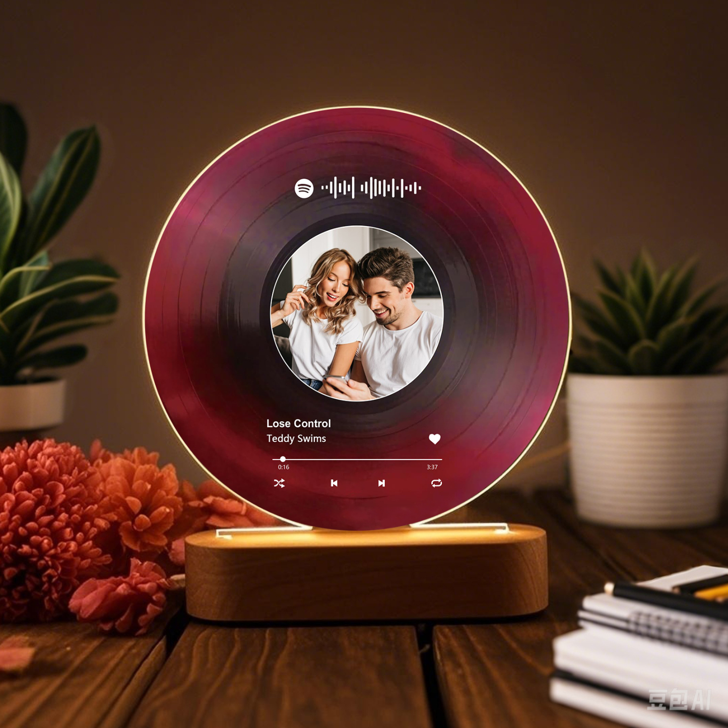 Pareja-Lámpara de disco con 2 textos, foto y música personalizados | Jessemade