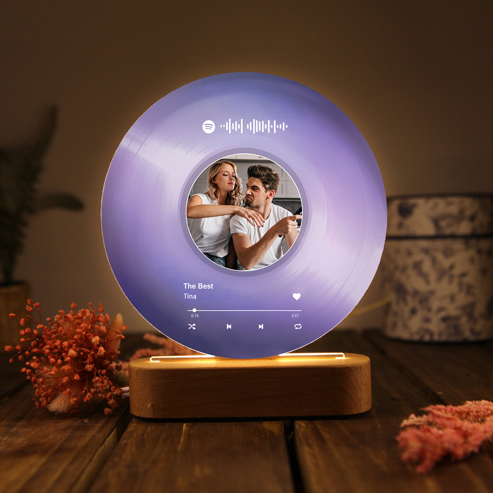 Pareja-Lámpara de disco con 2 textos, foto y música personalizados | Jessemade