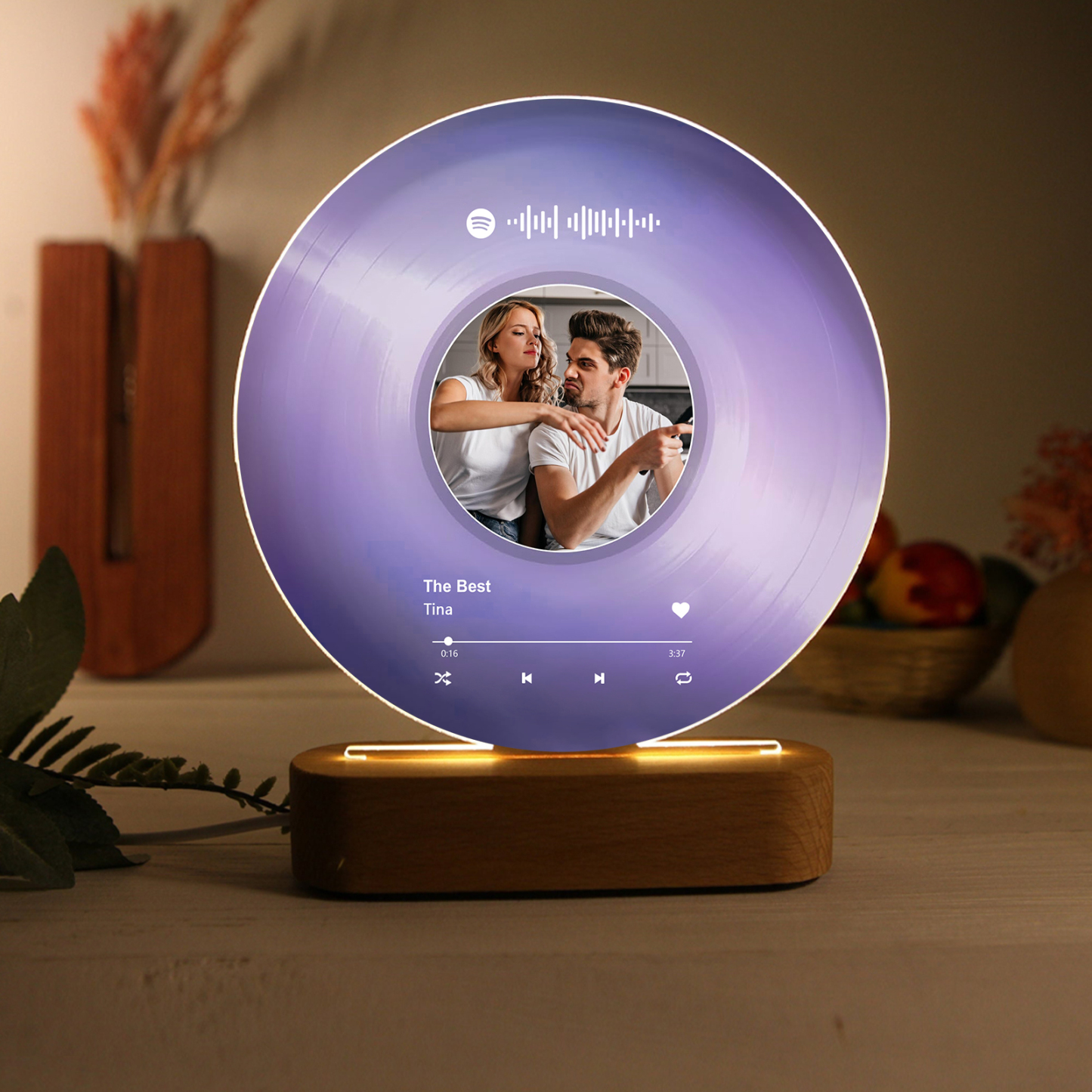 Pareja-Lámpara de disco con 2 textos, foto y música personalizados | Jessemade