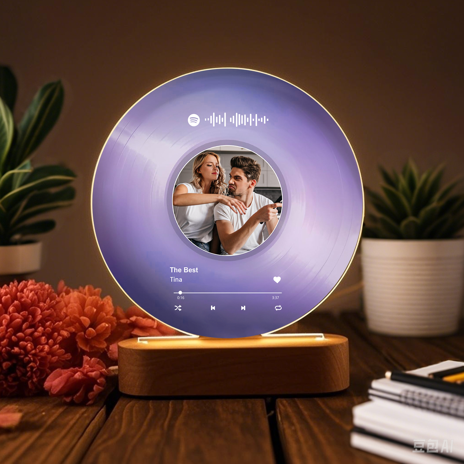 Pareja-Lámpara de disco con 2 textos, foto y música personalizados | Jessemade