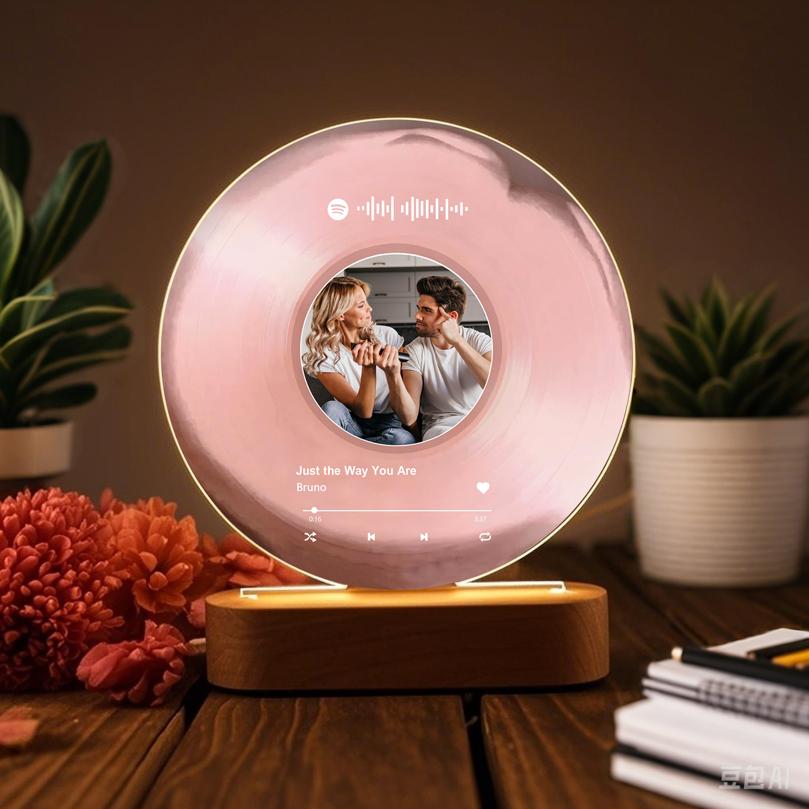 Pareja-Lámpara de disco con 2 textos, foto y música personalizados | Jessemade