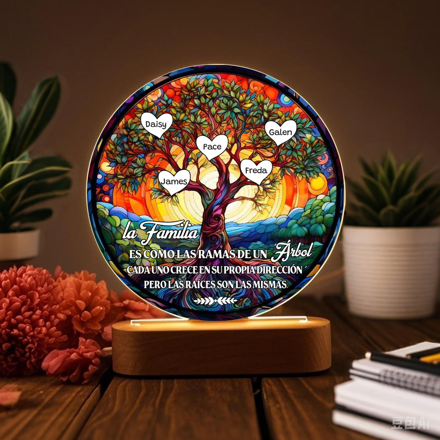 Lámpara de noche Árbol de la Vida para familia 1-8 nombres personalizados | Jessemade