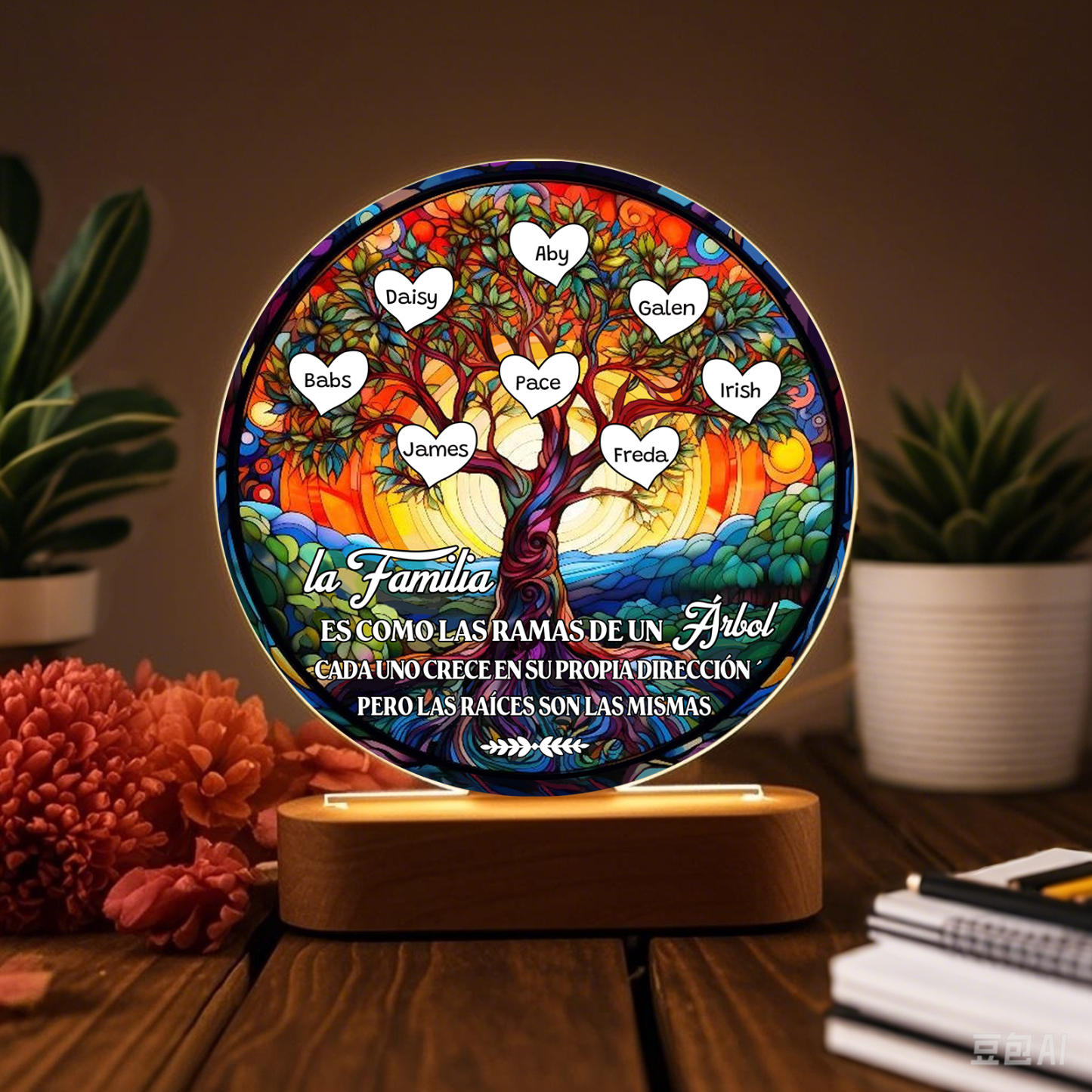 Lámpara de noche Árbol de la Vida para familia 1-8 nombres personalizados | Jessemade