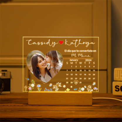 Lámpara Personalizada para Mamá con 2 Nombres, Foto y Calendario – Regalo Especial | Jessemade ES