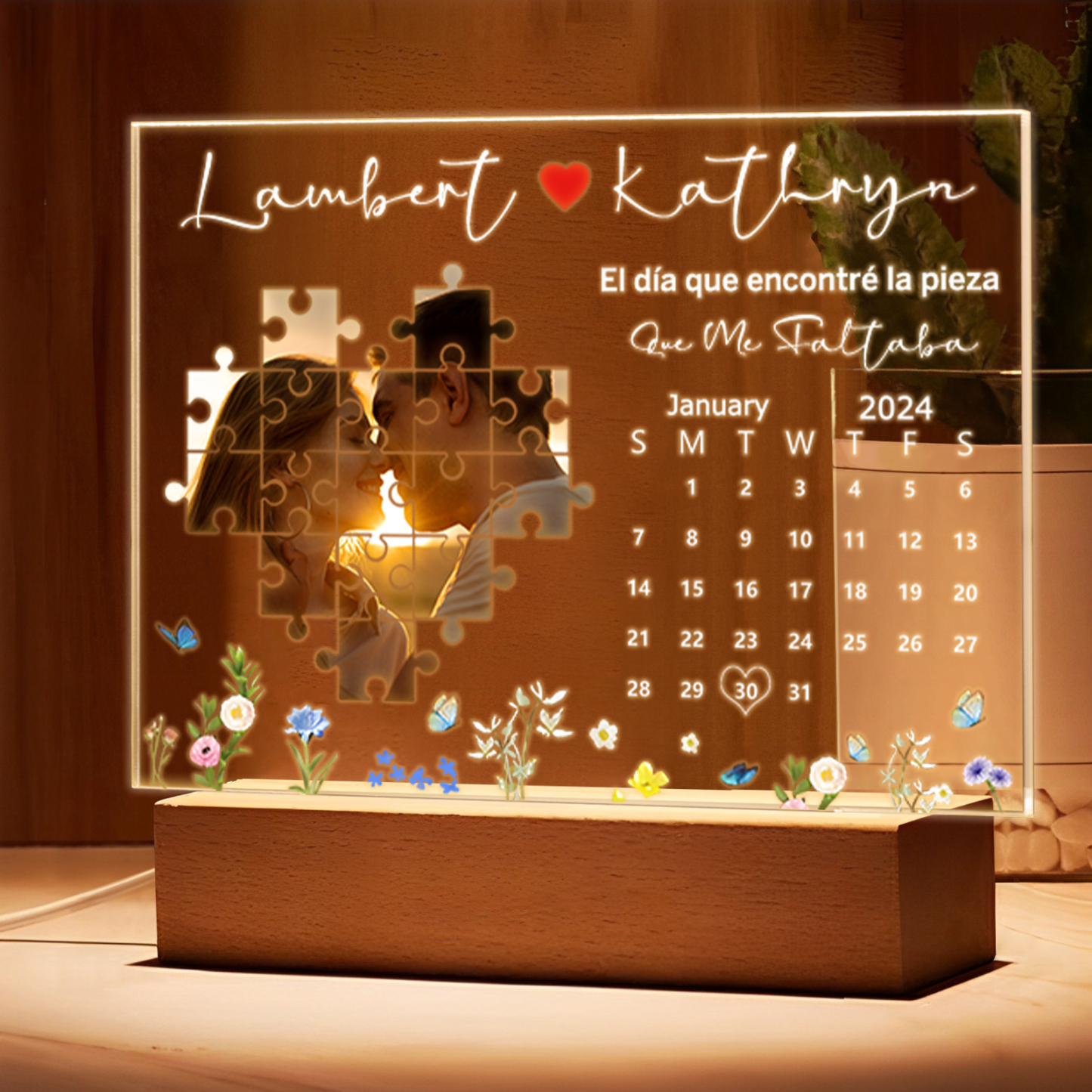 Pareja-Lámpara "pieza faltada" 2 nombres, calendario y foto personalizados | Jessemade