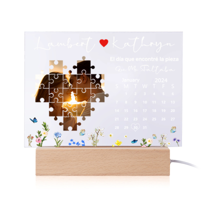 Pareja-Lámpara "pieza faltada" 2 nombres, calendario y foto personalizados | Jessemade