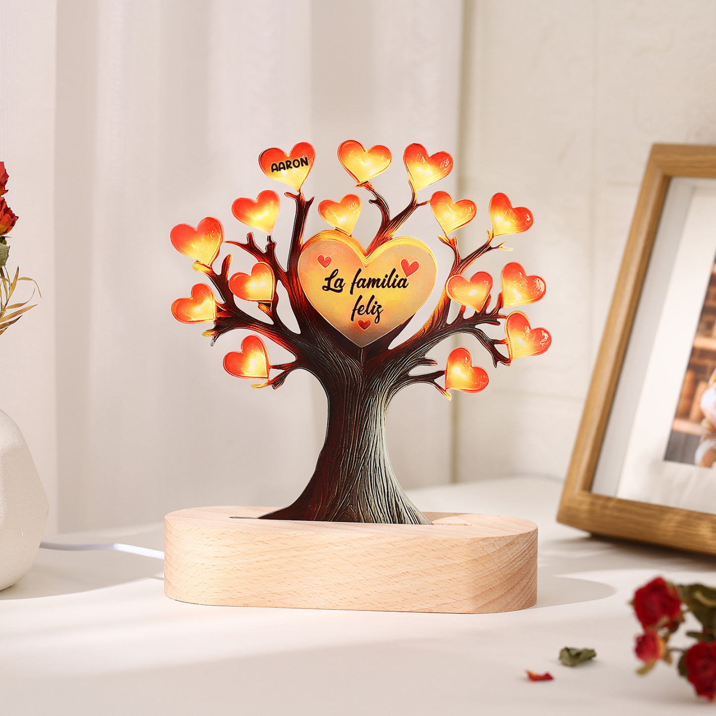 Lámpara Árbol Personalizado con Corazones – Regalo para Mamá o Abuela con 1 Nombre y Texto | Jessemade ES