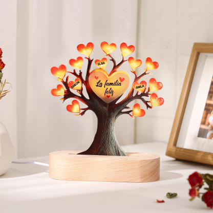 Lámpara Árbol Personalizado con Corazones – Regalo para Mamá o Abuela con 3 Nombres y Texto | Jessemade ES