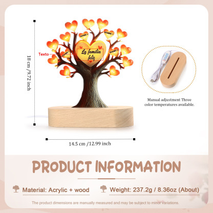 Lámpara en forma de Árbol de la Vida para familia 4 nombres y 1 texto personalizados | Jessemade