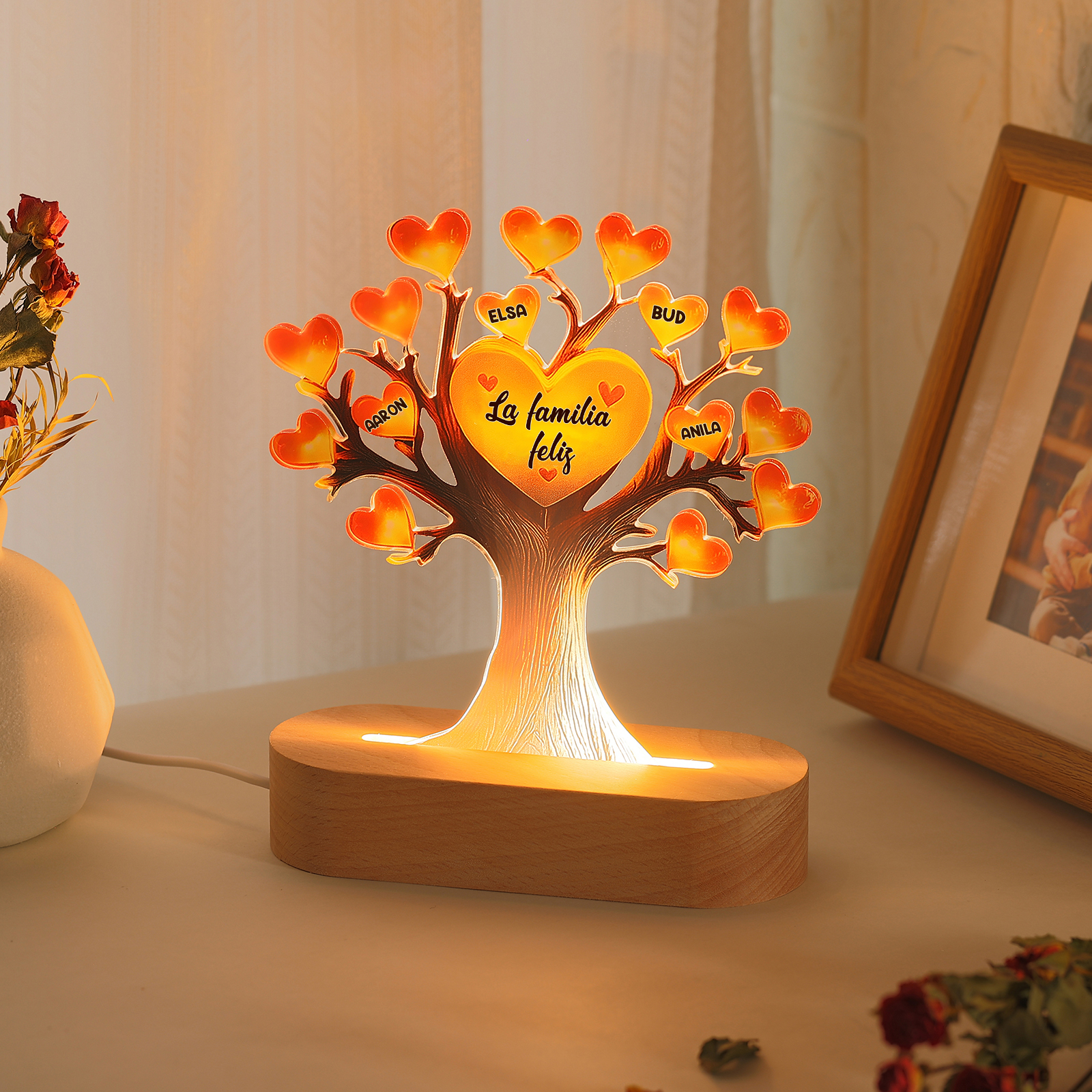 Lámpara en forma de Árbol de la Vida para familia 4 nombres y 1 texto personalizados | Jessemade