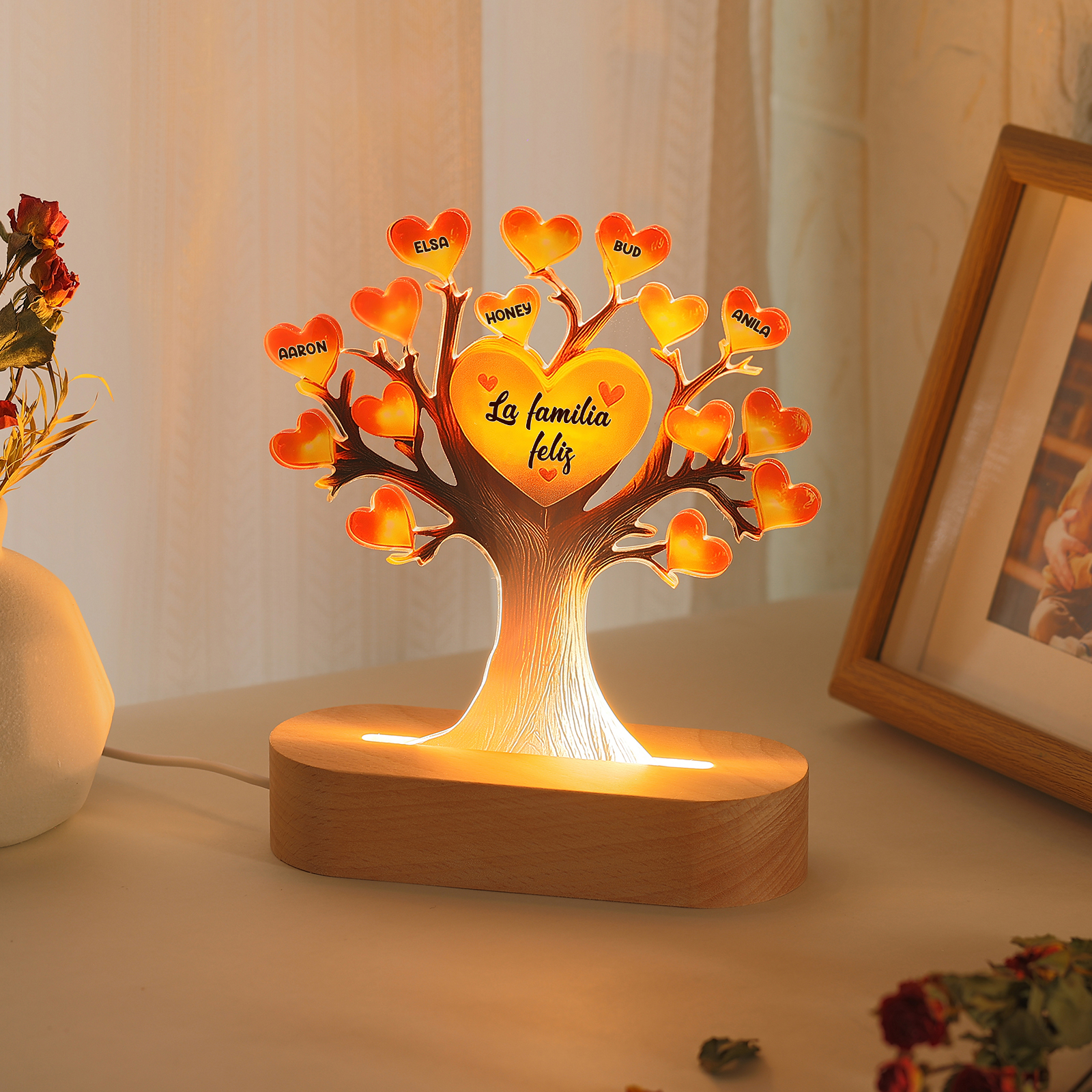Lámpara en forma de Árbol de la Vida para familia 5 nombres y 1 texto personalizados | Jessemade